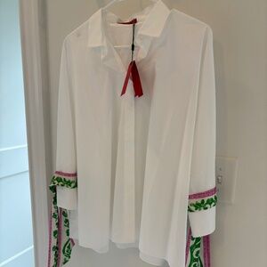 Carolina Herrera White Blouse w silk wrist scarf ties